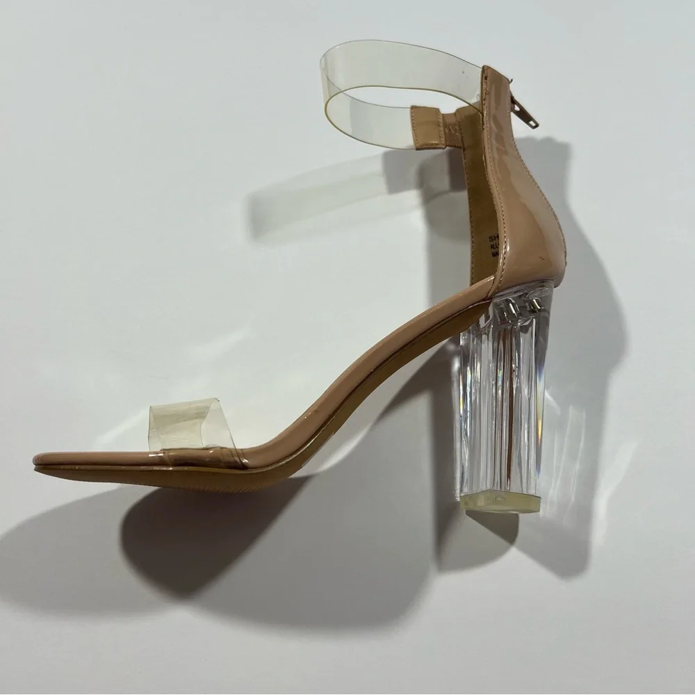 Charlotte Russe Shayna 4” Block Clear Heel Sexy Size 9 Nude - Picture 5 of 9